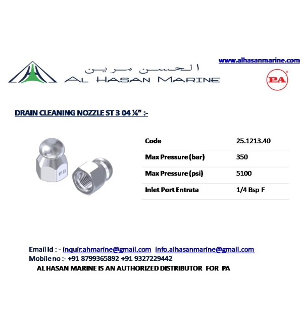 DRAIN CLEANING NOZZLE ST 3 04 ¼”  350 BAR